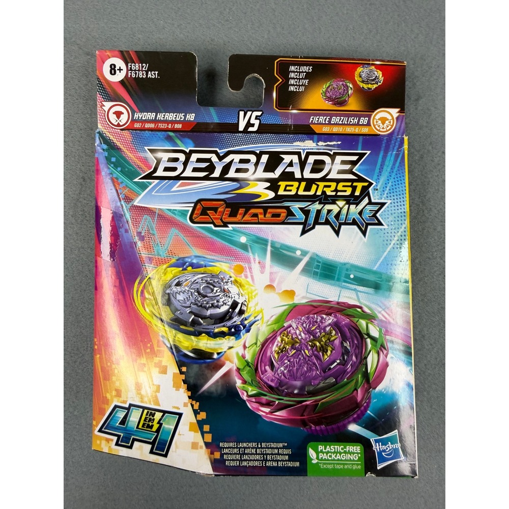 Hasbro Beyblade Burst QuadStrike Hydra Herbeus H8 Fierce Bazilish B8 Dual Pack - Picture 1 of 5